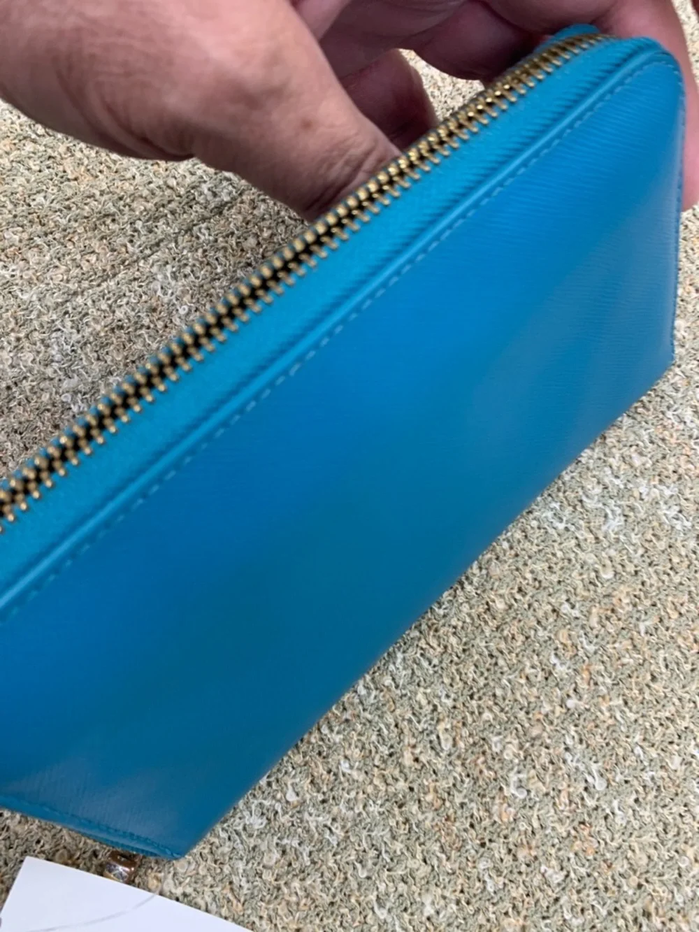 Tory Burch Teal Saffiano Zip Wallet with Gold Logo